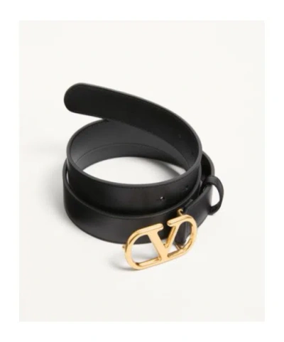 Valentino Garavani Elegant Black Leather Belt With Gold Buckle 30 Mm