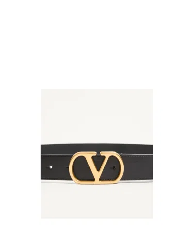 Valentino Garavani Elegant Black Leather Belt With Gold Buckle 30 Mm