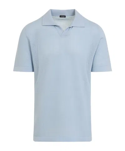 Kiton Cotton Polo Shirt Perforated Fabric In Blue