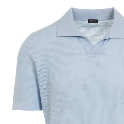 Kiton Cotton Polo Shirt Perforated Fabric In Blue