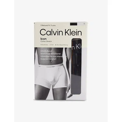 Calvin Klein Mens  Icon Pack-of-five Regular-fit Stretch-cotton Trunks In Black W/ Black Wbs