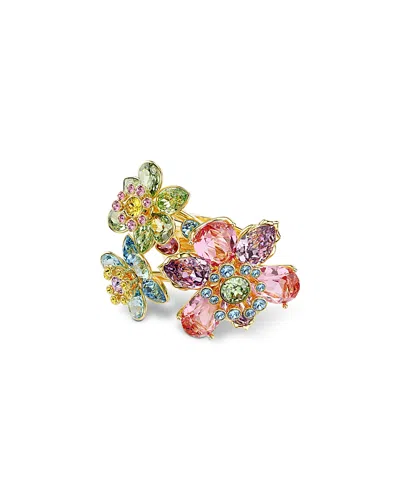 Swarovski Idyllia Triple Crystal Flower Cocktail Ring In Multicolored