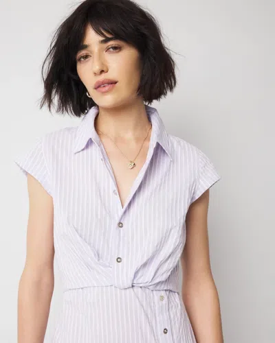 White House Black Market Short Sleeve Button Detail Dress In Purple