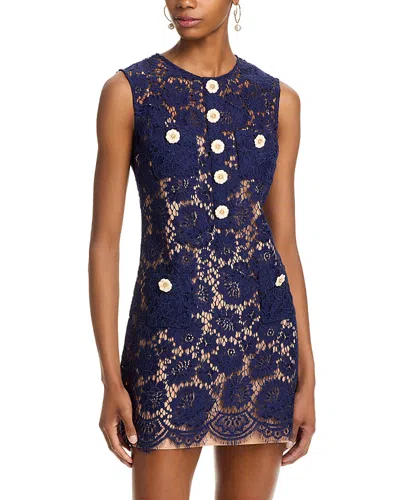 Self-portrait Flower-button Lace Mini Dress In Navy