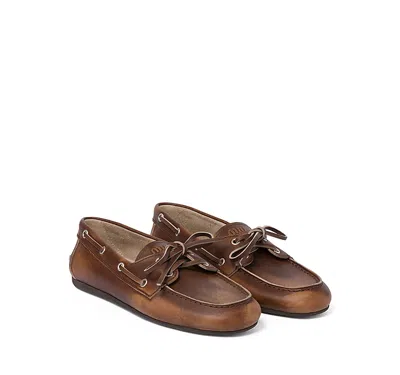 Miu Miu Burnt Brown Moccasin In Vintage Effect Leather