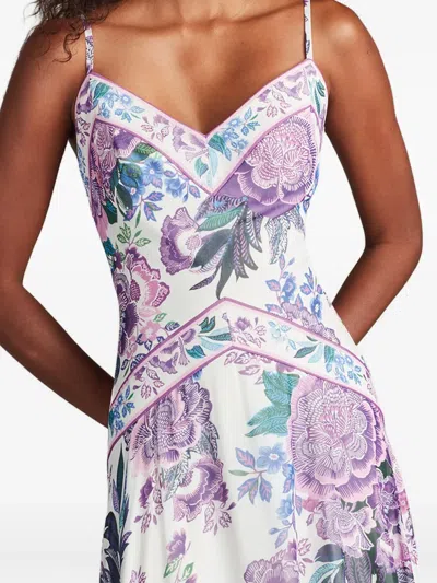 Tadashi Shoji Lua Floral Print Tassel Fringe Slip Dress In White Purple Floral