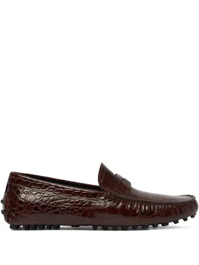Scarosso Michael Almond Toe Loafers In Brown