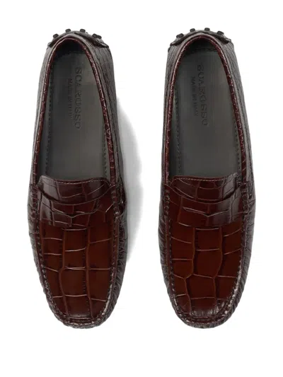Scarosso Michael Almond Toe Loafers In Brown