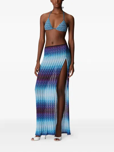 Missoni Long Skirt With Elasticated Waist And Side Slit In Blue