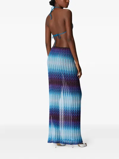Missoni Long Skirt With Elasticated Waist And Side Slit In Blue
