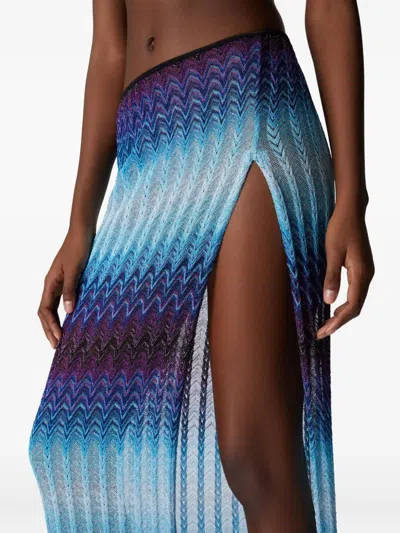 Missoni Long Skirt With Elasticated Waist And Side Slit In Blue