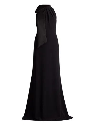 Tadashi Shoji Sims Taffeta Shoulder Bow Halter Gown Navy In Black