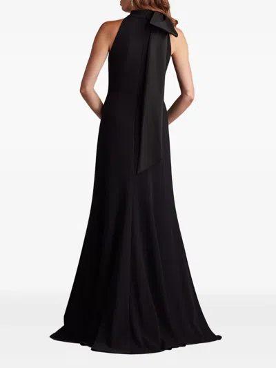 Tadashi Shoji Sims Taffeta Shoulder Bow Halter Gown Navy In Black
