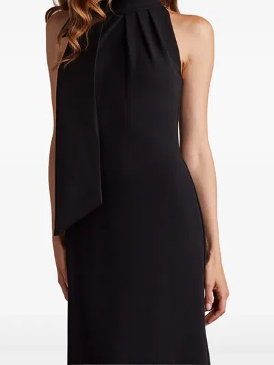 Tadashi Shoji Sims Taffeta Shoulder Bow Halter Gown Navy In Black