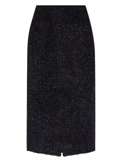 Balenciaga Black Tweed Midi Skirt In Black