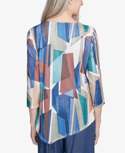 Alfred Dunner Plus Size Summer Solstice Abstract Stained Glass Crew Neck Top In Multi