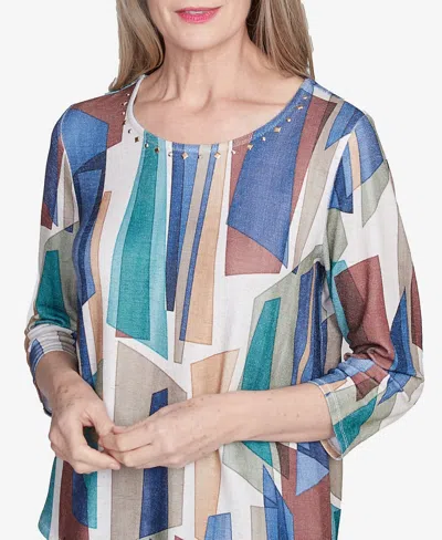 Alfred Dunner Plus Size Summer Solstice Abstract Stained Glass Crew Neck Top In Multi