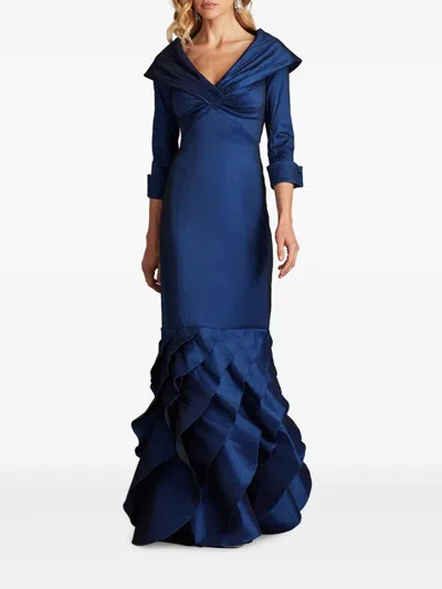 Tadashi Shoji Cy25479l Formal Long Ruffle Evening Dress In Blue