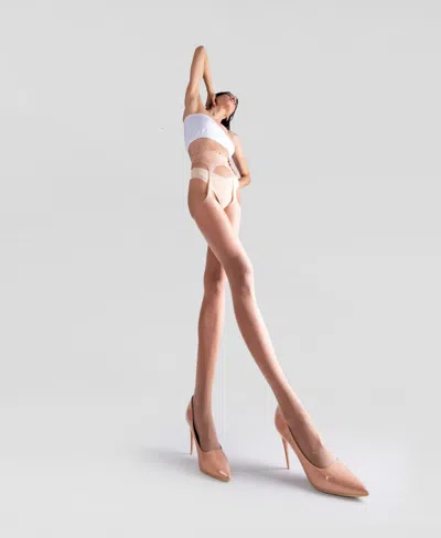 Lechery Women's Lustrous Silky Shiny Sheer Suspender Crotchless High-waist Pantyhose Tights In Natural