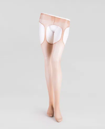Lechery Women's Lustrous Silky Shiny Sheer Suspender Crotchless High-waist Pantyhose Tights In Natural