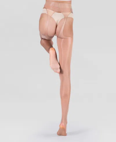 Lechery Women's Lustrous Silky Shiny Sheer Suspender Crotchless High-waist Pantyhose Tights In Natural