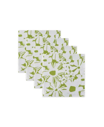 Tableau Blooms Set Of 4 Napkins, 8.25" X 8.25" In Green