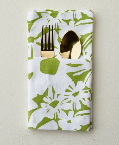 Tableau Blooms Set Of 4 Napkins, 8.25" X 8.25" In Green