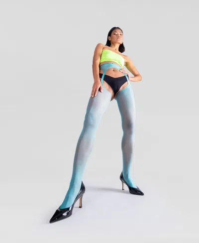 Lechery Women's Lustrous Silky Shiny Sheer Suspender Crotchless High-waist Pantyhose Tights In Green