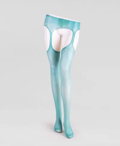 Lechery Women's Lustrous Silky Shiny Sheer Suspender Crotchless High-waist Pantyhose Tights In Green