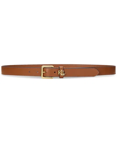 Ralph Lauren Logo-keeper Leather Skinny Belt In Black
