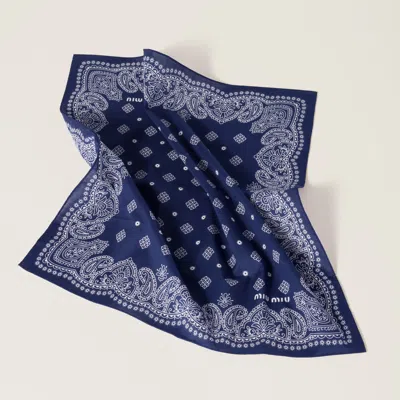 Miu Miu Printed Poplin Scarf In Navy