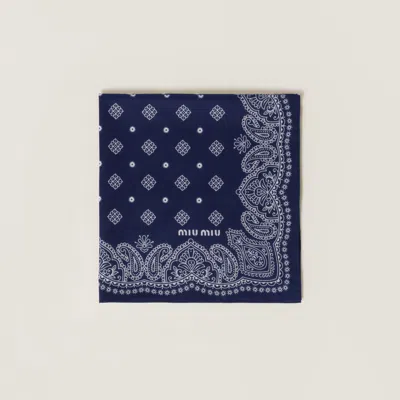 Miu Miu Printed Poplin Scarf In Navy