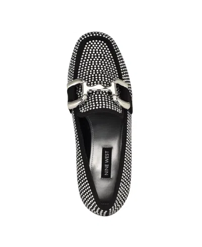 Nine West Womens Jeweled Textured Loafers In Black Studded