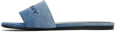 Givenchy 4g Embroidered Denim Flat Slide Sandals In Blue
