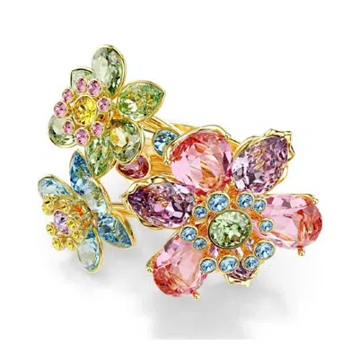 Swarovski Idyllia Triple Crystal Flower Cocktail Ring In Multicolored