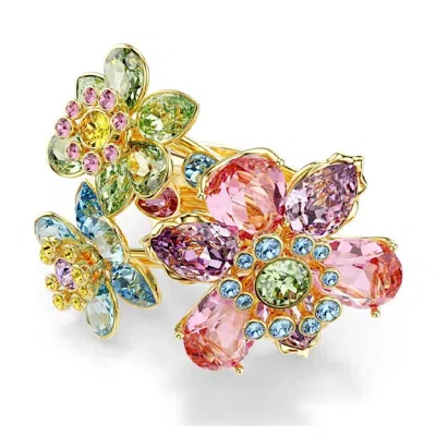 Swarovski Idyllia Triple Crystal Flower Cocktail Ring In Multicolored