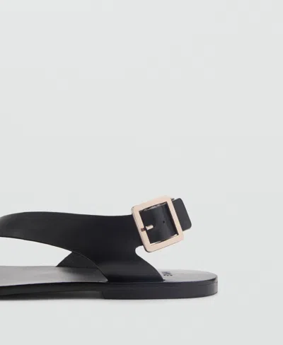 Mango Leather Sandals With Cross Strap Black In Black