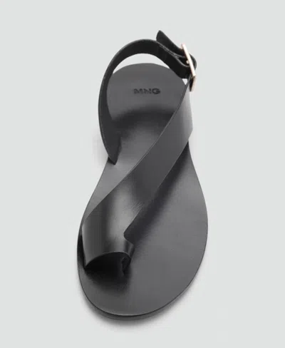 Mango Leather Sandals With Cross Strap Black In Black