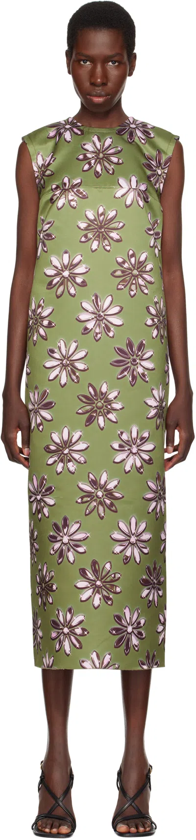 Meryll Rogge Khaki Daisy Scuba Shift Midi Dress