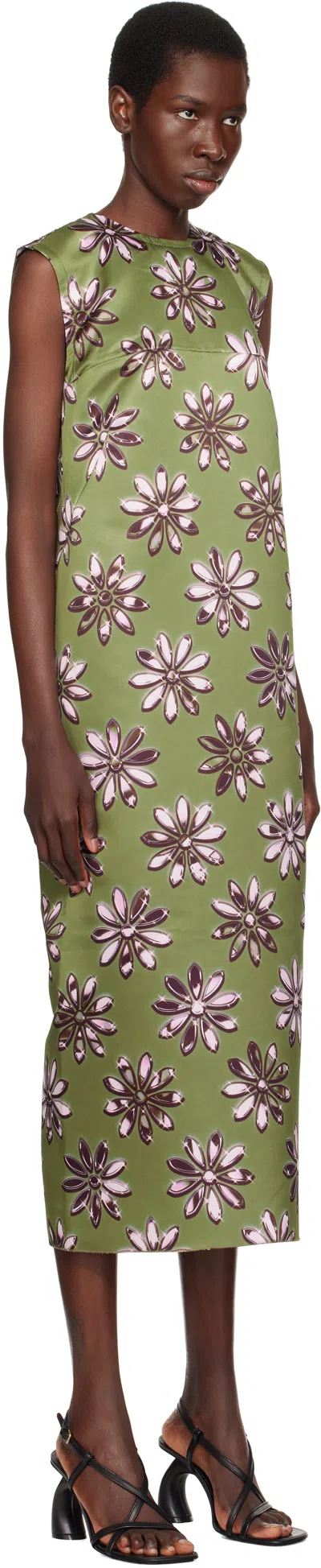 Meryll Rogge Khaki Daisy Scuba Shift Midi Dress