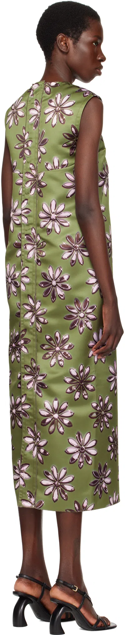 Meryll Rogge Khaki Daisy Scuba Shift Midi Dress