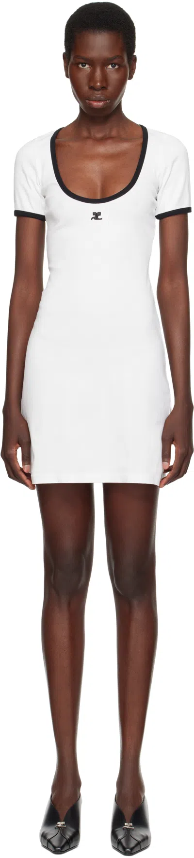 Courrèges Black/white Mini Dress In Cotton In 0098 Heritage White