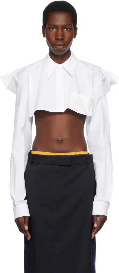 Pushbutton White Squared Back Cropped Shirt In White