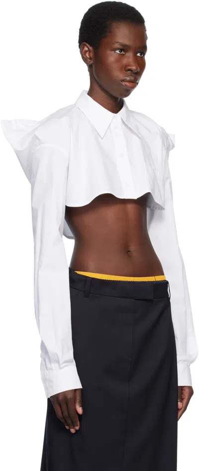 Pushbutton White Squared Back Cropped Shirt In White