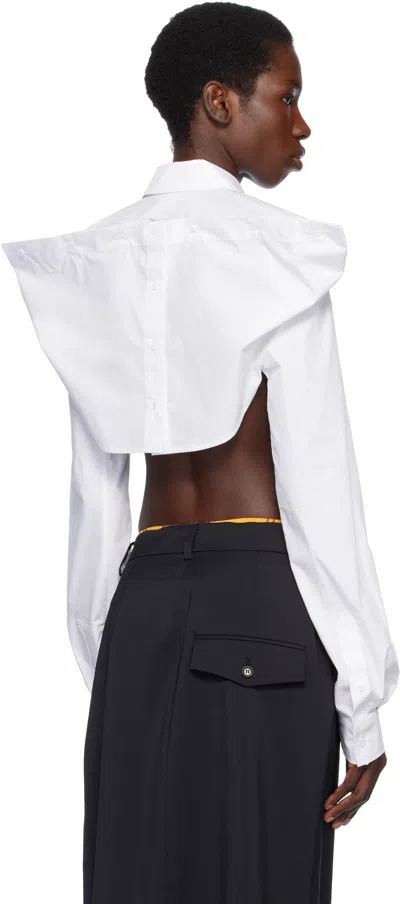 Pushbutton White Squared Back Cropped Shirt In White