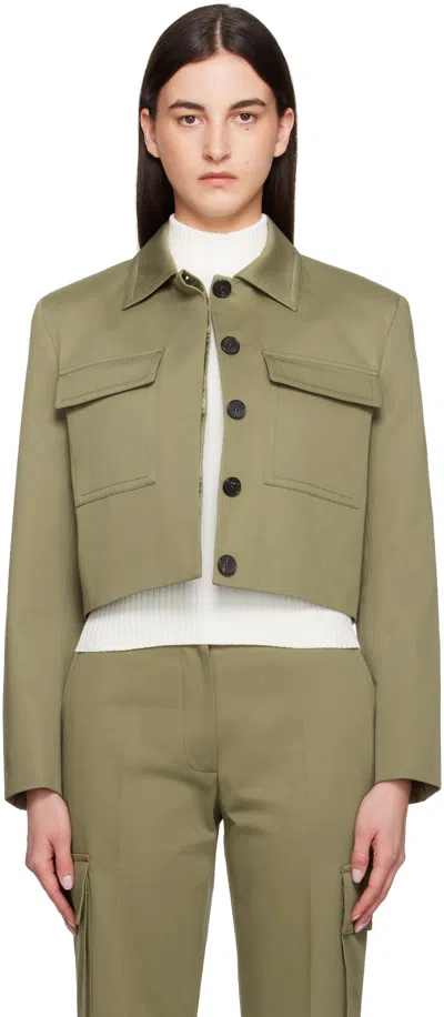 Anine Bing Dayton Cropped Cotton-twill Jacket In Green