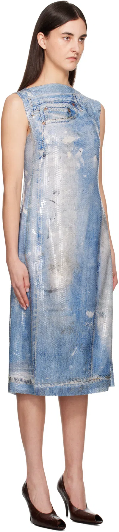 Acne Studios Blue Printed Sequin Midi Dress In Auz Mid Blue