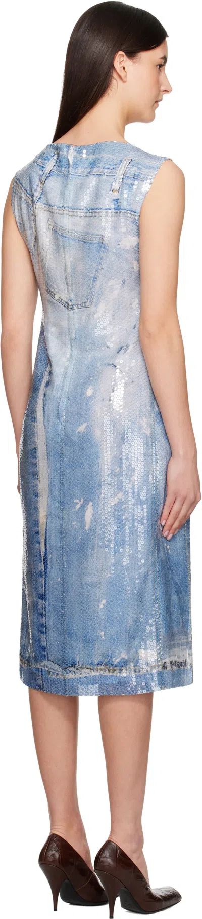 Acne Studios Blue Printed Sequin Midi Dress In Auz Mid Blue