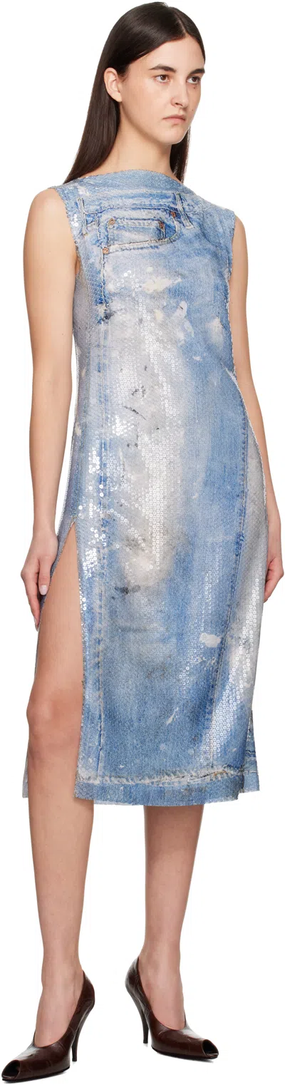 Acne Studios Blue Printed Sequin Midi Dress In Auz Mid Blue