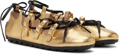 Simone Rocha Ghillie Grip Ballet Flats In Gold